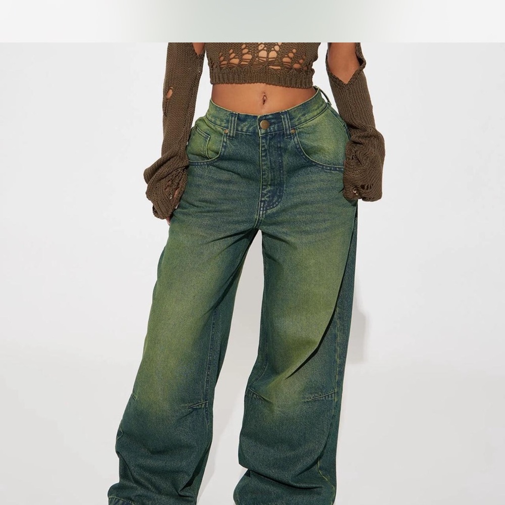 Fashion Nova Green Flare Jeans